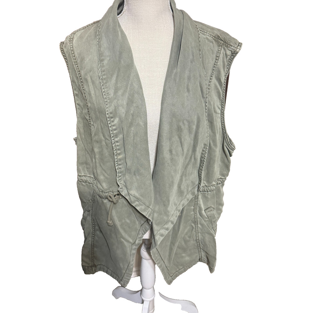Kenneth Cole Olive Green Vest Womens 2X Utility Lagenlook military tencel grunge